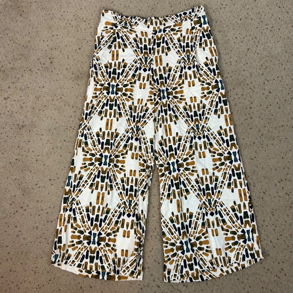 Free People Wide Leg Pants in Black, Brown, and White Boho Geometric Batik